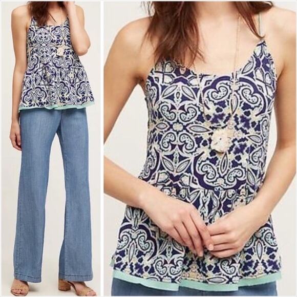 🎁 Anthropologie Meadow Rue Nuria Paisley Print Swing Tank Top Size XS Blue - Picture 9 of 10